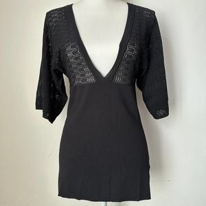 French Dressing Black Knit Blouse, Size Small